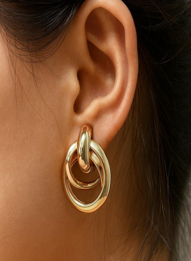 ZENCHEER 14K Gold Knot Link Clip On Earrings for Women, Chunky Statement Drop Dangle Clips Earrings Hypoallergenic for Non Pierced Ears Jewelry Gifts - Image 4